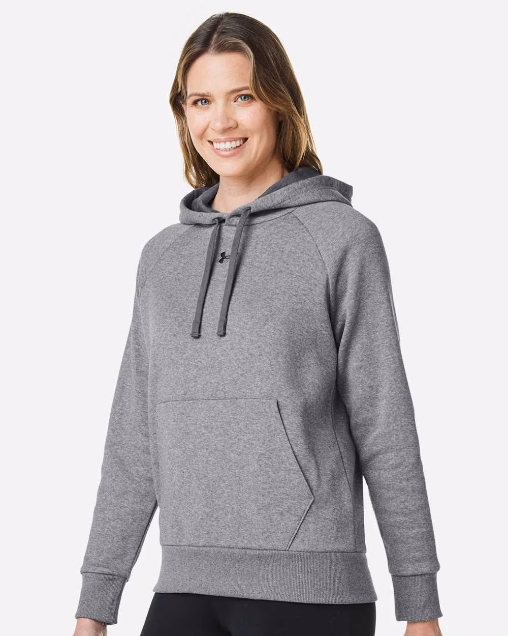 Custom Under Armour Women's Rival Fleece Hooded Sweatshirt - Castlerock Grey Light Heather/ Black side
