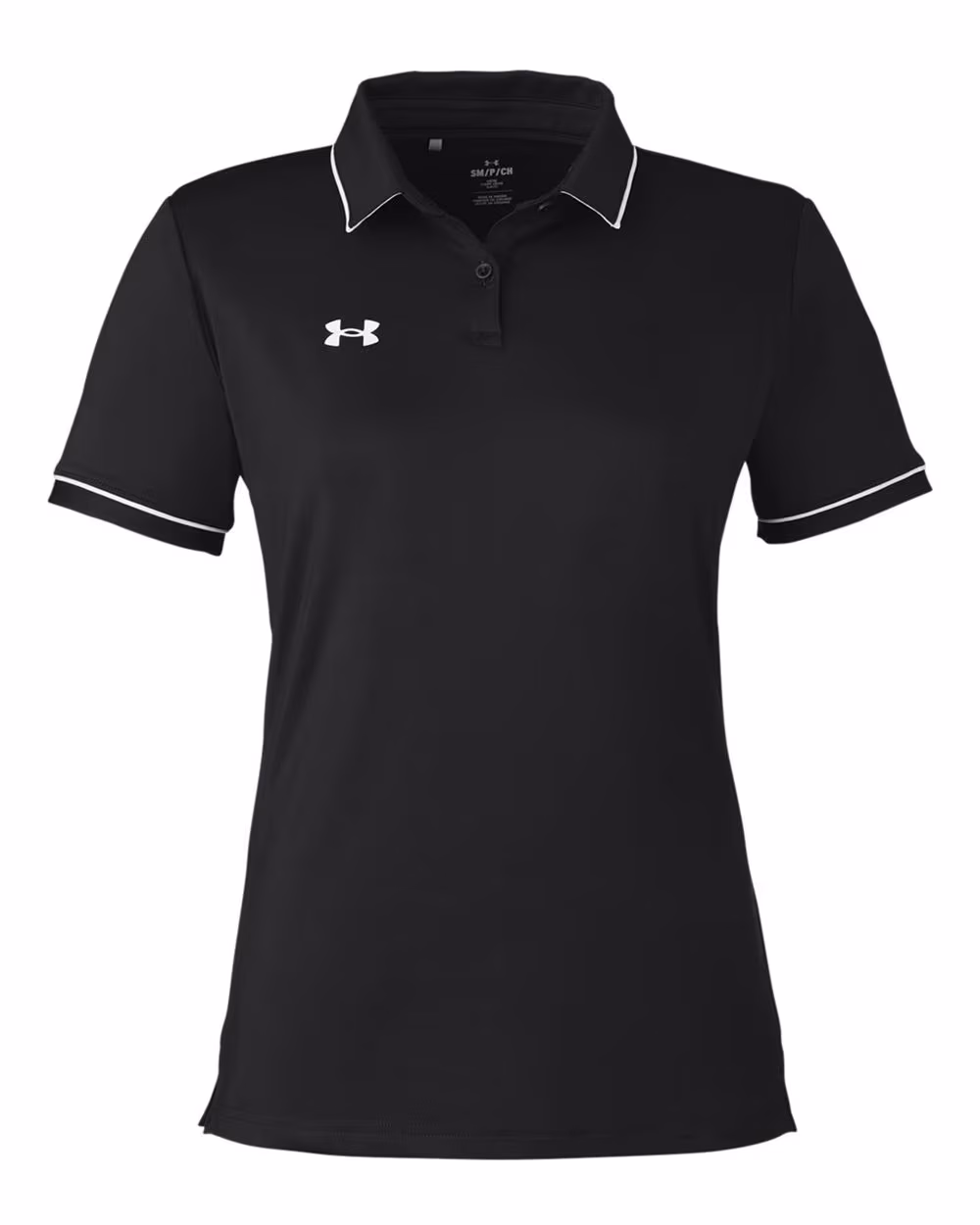 Custom Under Armour Women's Tipped Teams Performance Polo - Black/ White flat front