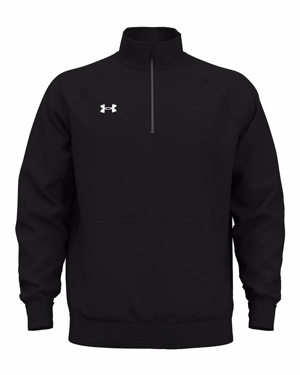 Custom Under Armour Men's Rival Fleece Quarter-Zip Pullover Black/ White flat front