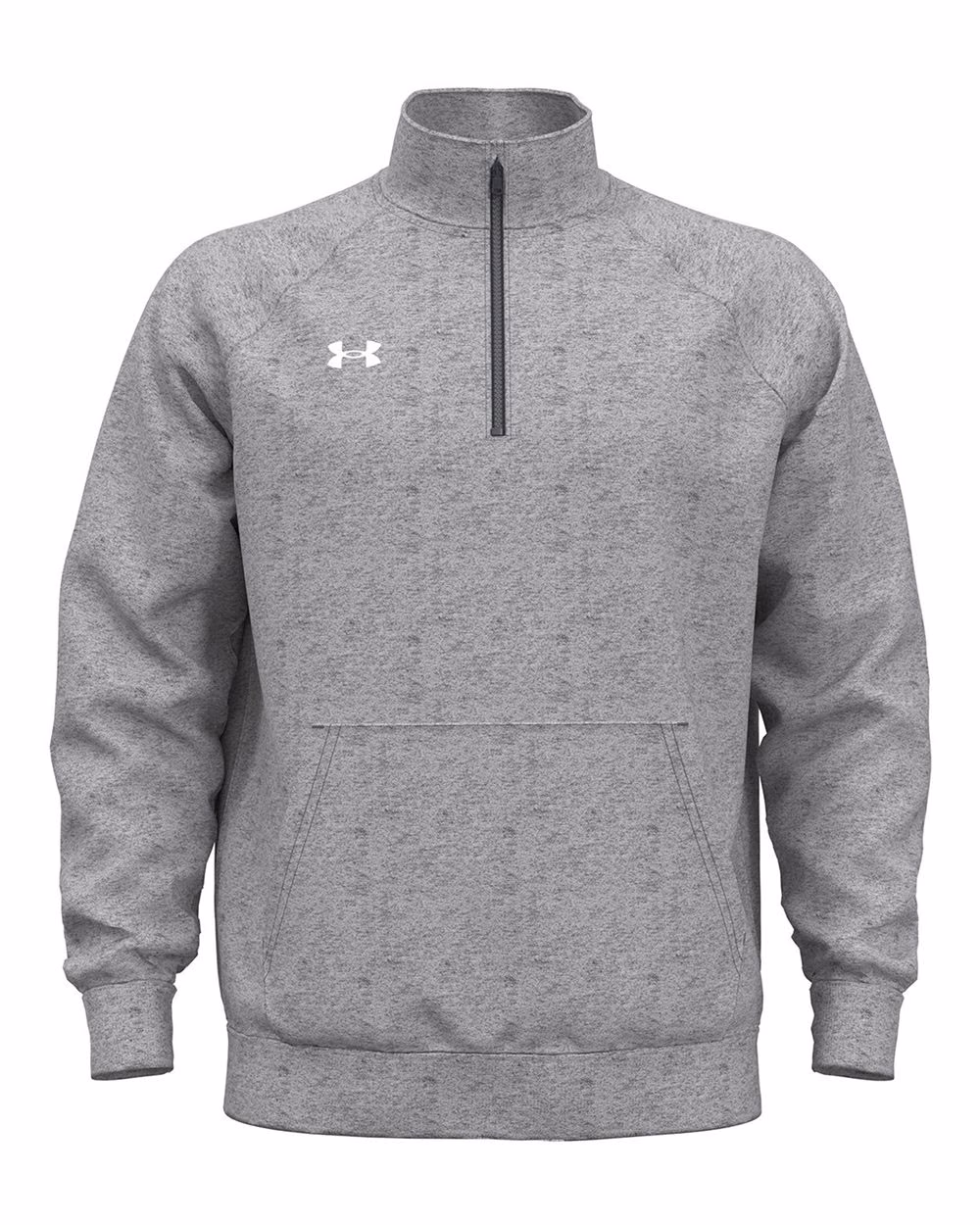 Custom Under Armour Men's Rival Fleece Quarter-Zip Pullover CS Grey Light Heather/ White flat front