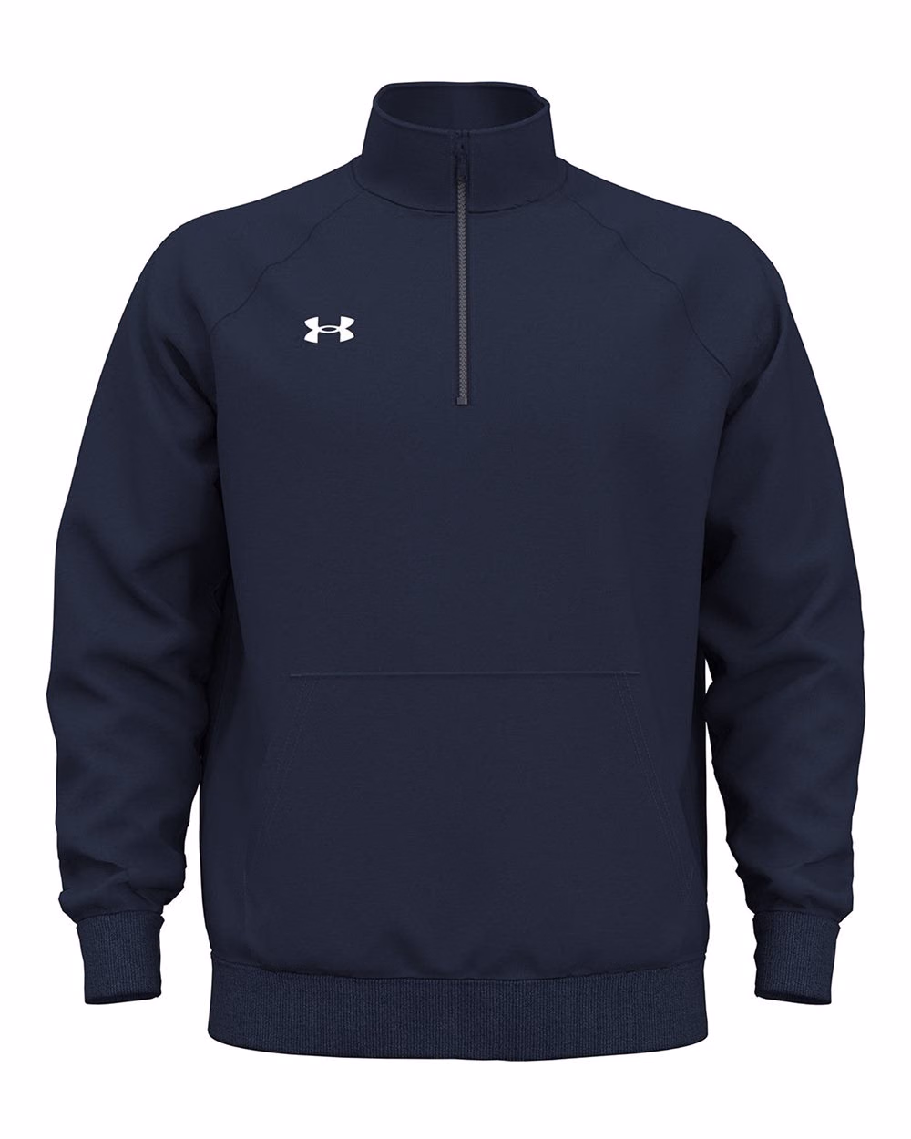 Custom Under Armour Men's Rival Fleece Quarter-Zip Pullover Midnight Navy/ White flat front