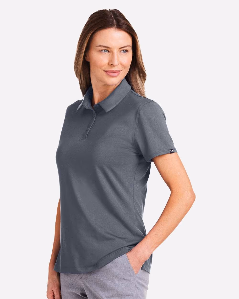 Custom Under Armour Women's Recycled Polo - Castlerock/ White side