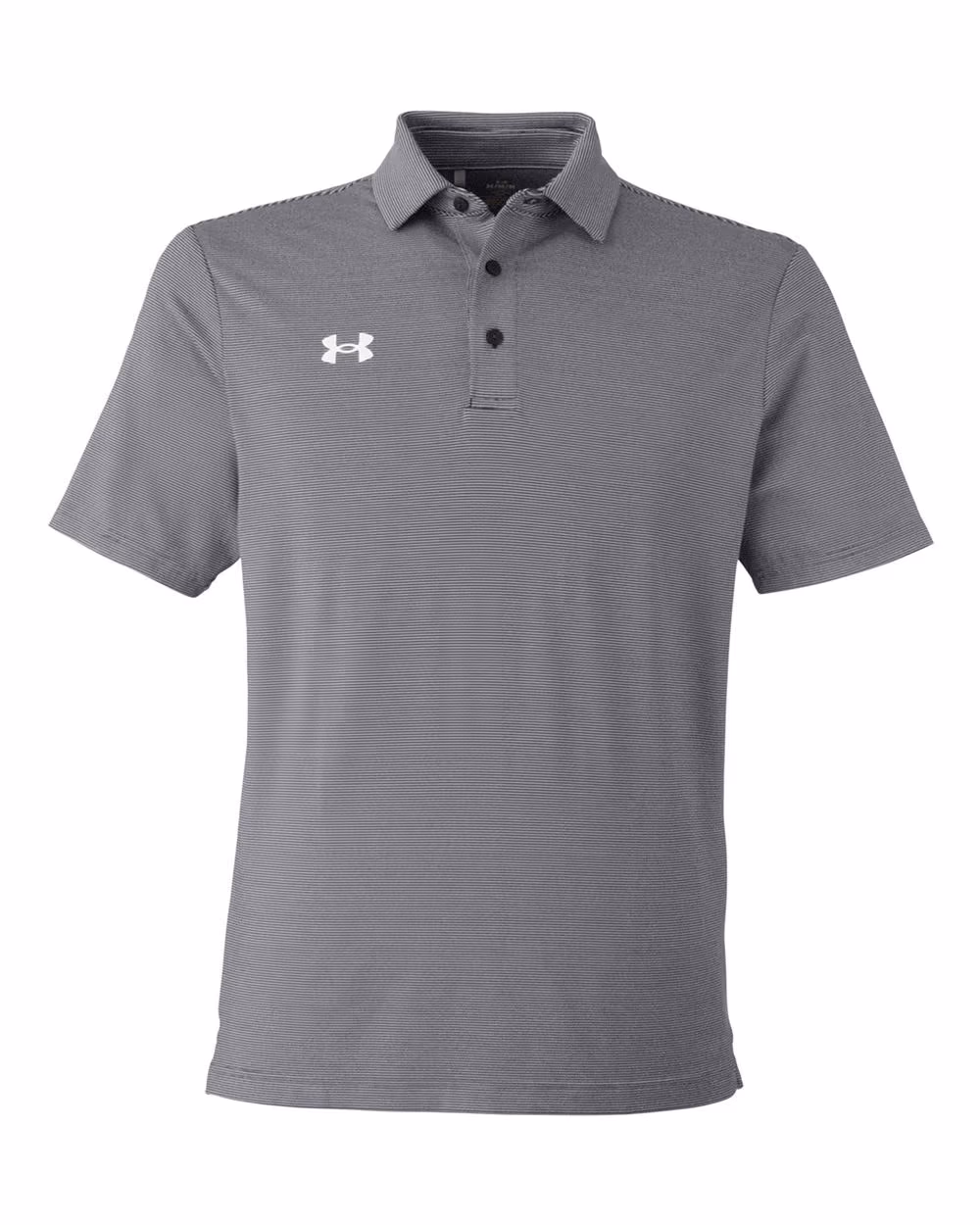 Custom Under Armour Men's Destin Drive "UA Playoff Team Stripe" Performance Polo - Black/ White flat front