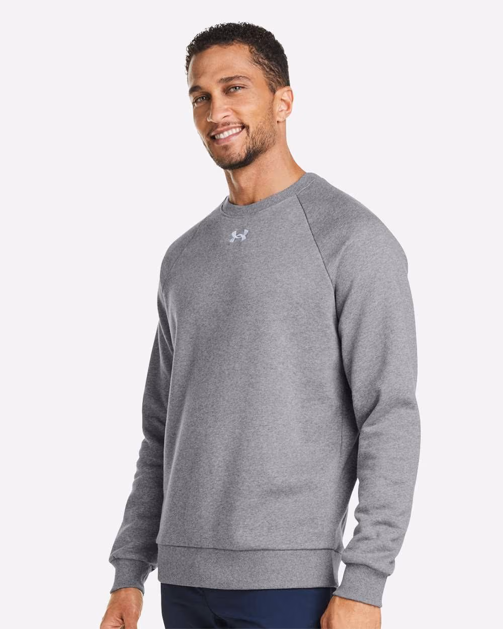 Custom Under Armour Men's Rival Fleece Crewneck Sweatshirt - CS Grey Light Heather/ White side