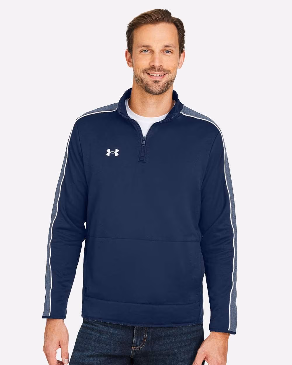 Custom Under Armour Men's Command 2.0 Quarter-Zip Pullover - Midnight Navy/ White front