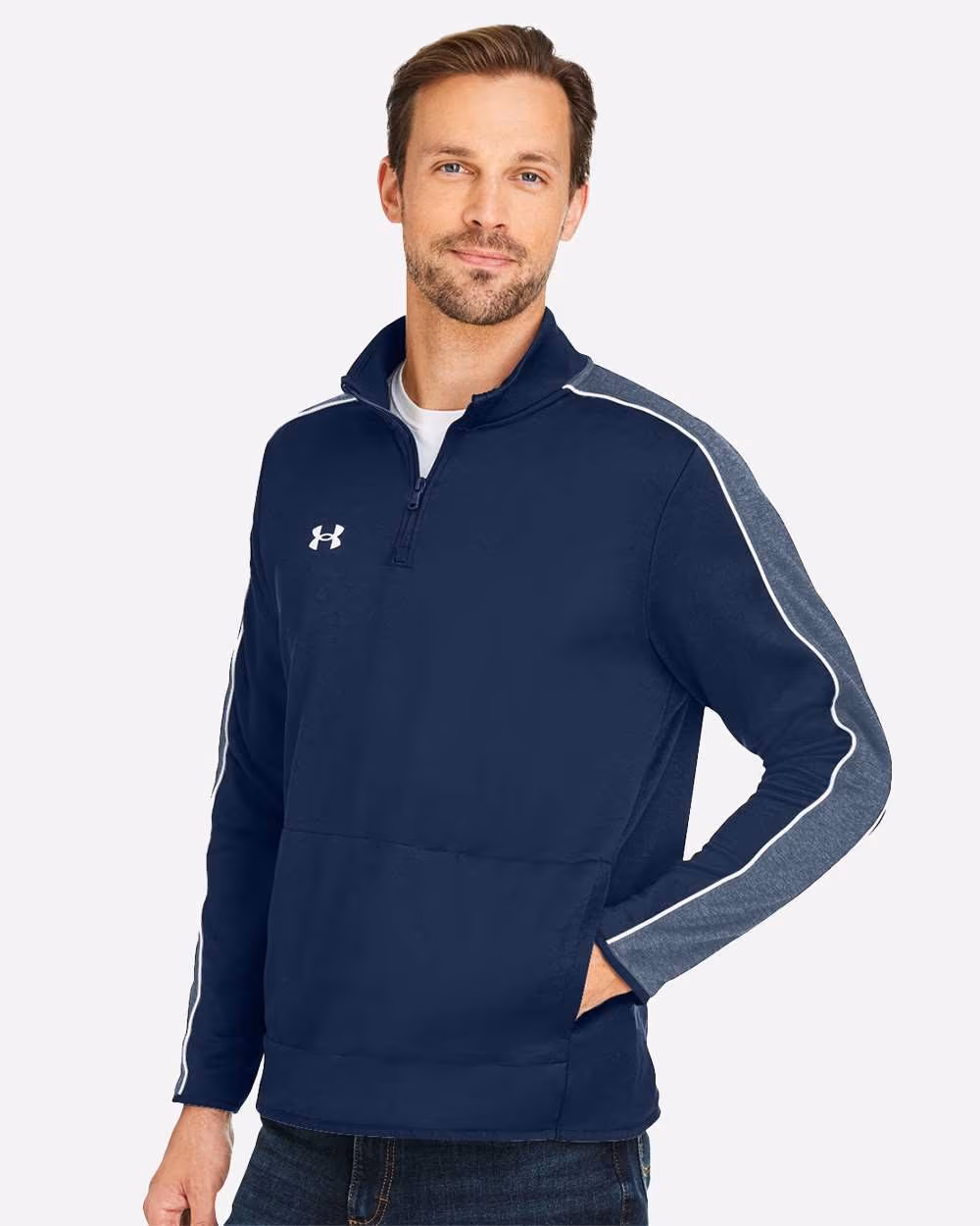 Custom Under Armour Men's Command 2.0 Quarter-Zip Pullover - Midnight Navy/ White side
