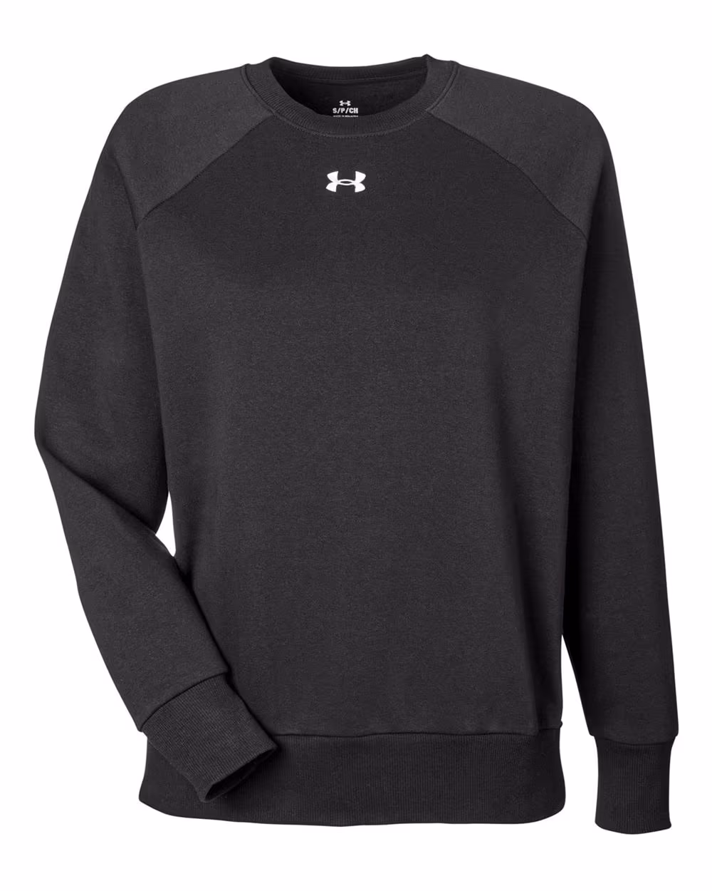 Custom Under Armour Women's Rival Fleece Crewneck Sweatshirt - Black/ White flat front