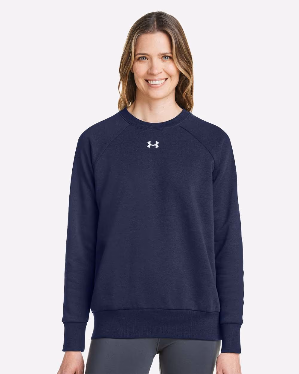 Custom Under Armour Women's Rival Fleece Crewneck Sweatshirt - Midnight Navy/ White front