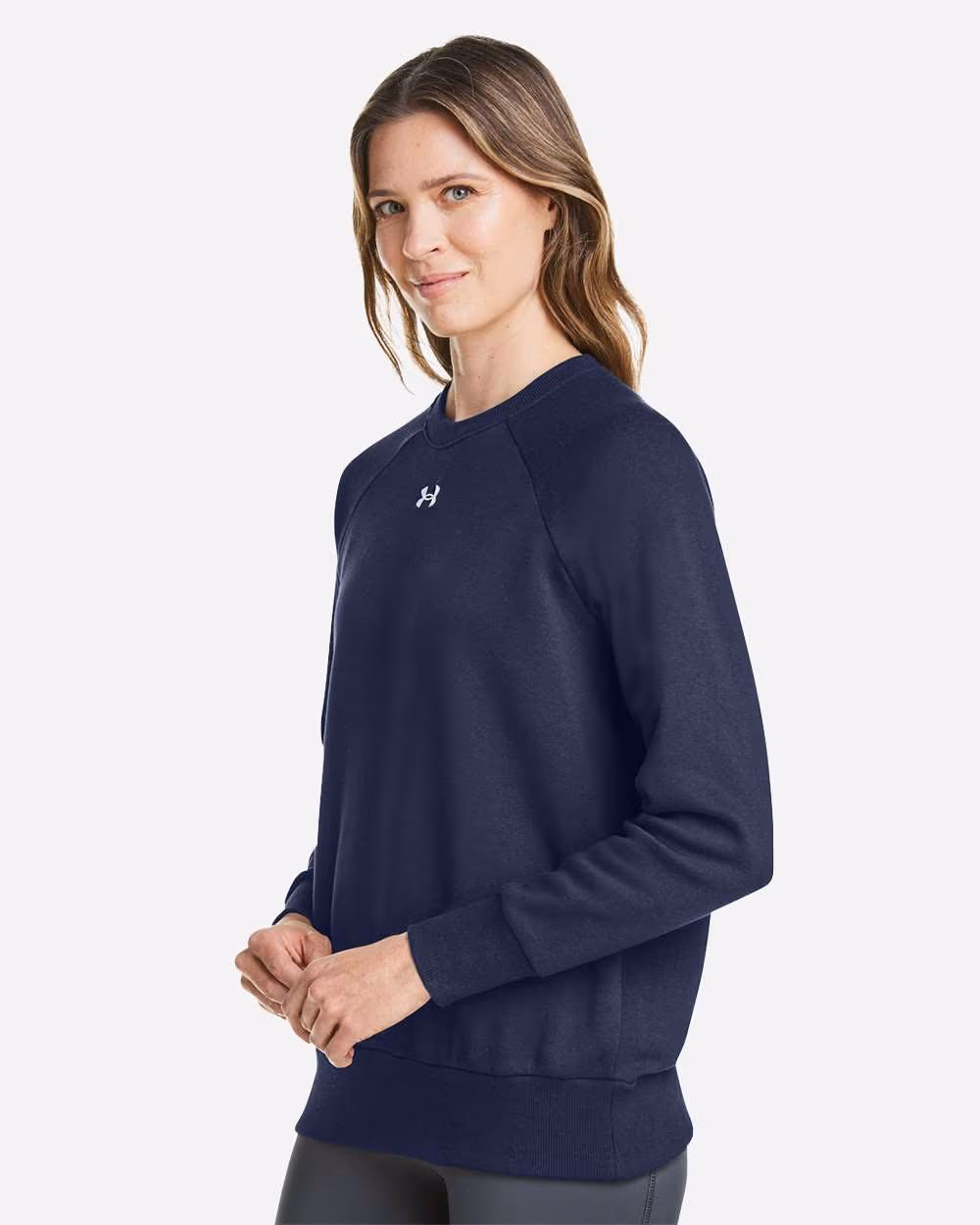 Custom Under Armour Women's Rival Fleece Crewneck Sweatshirt - Midnight Navy/ White side