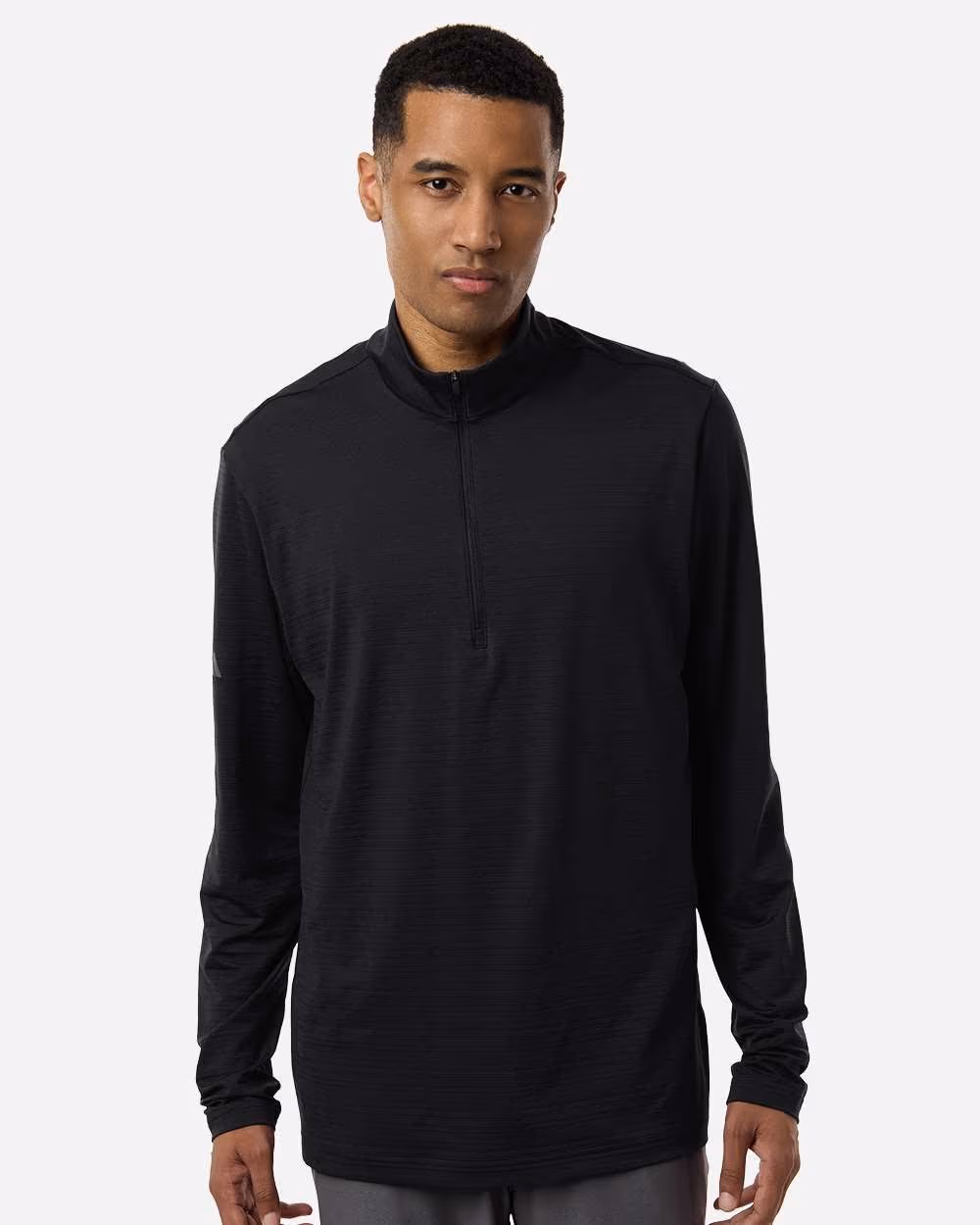 Custom Adidas Men's Textured Stripe Quarter-Zip Pullover - Black front