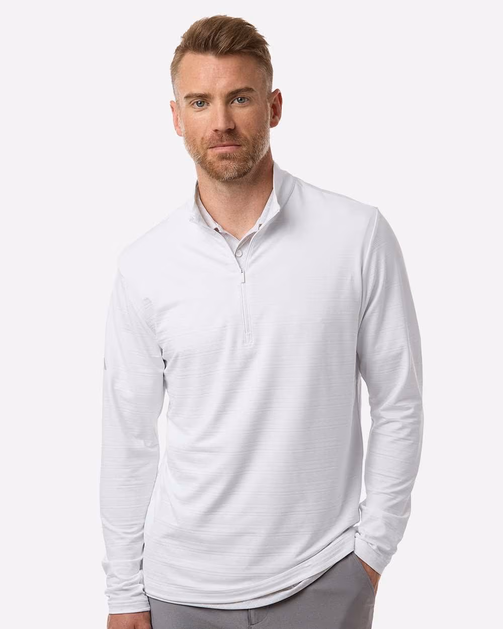Custom Adidas Men's Textured Stripe Quarter-Zip Pullover