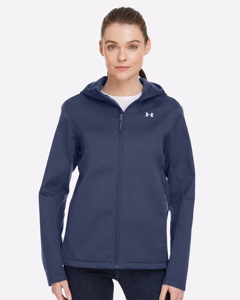 Custom Under Armour Women's ColdGear® Infared Shield 2.0 Hooded Jacket - Midnight Navy/ White front