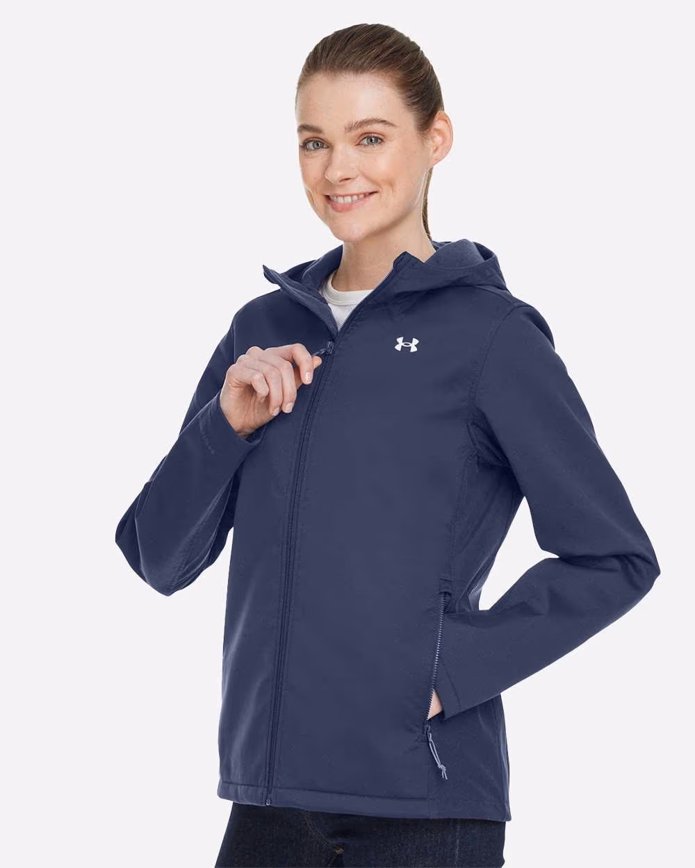 Custom Under Armour Women's ColdGear® Infared Shield 2.0 Hooded Jacket - Midnight Navy/ White side
