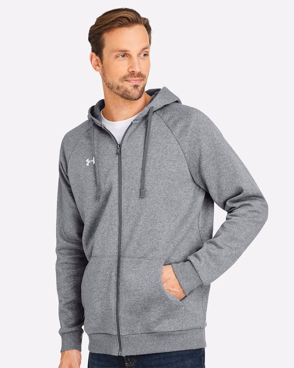 Custom Under Armour Men's Rival Fleece Full-Zip - CS Grey Light Heather/ White side