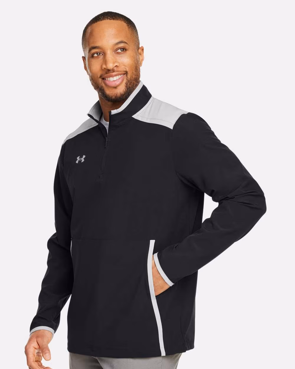 Custom Under Armour Men's Motivate 3.0 Quarter-Zip Pullover - Black/ Mod Grey/ White side