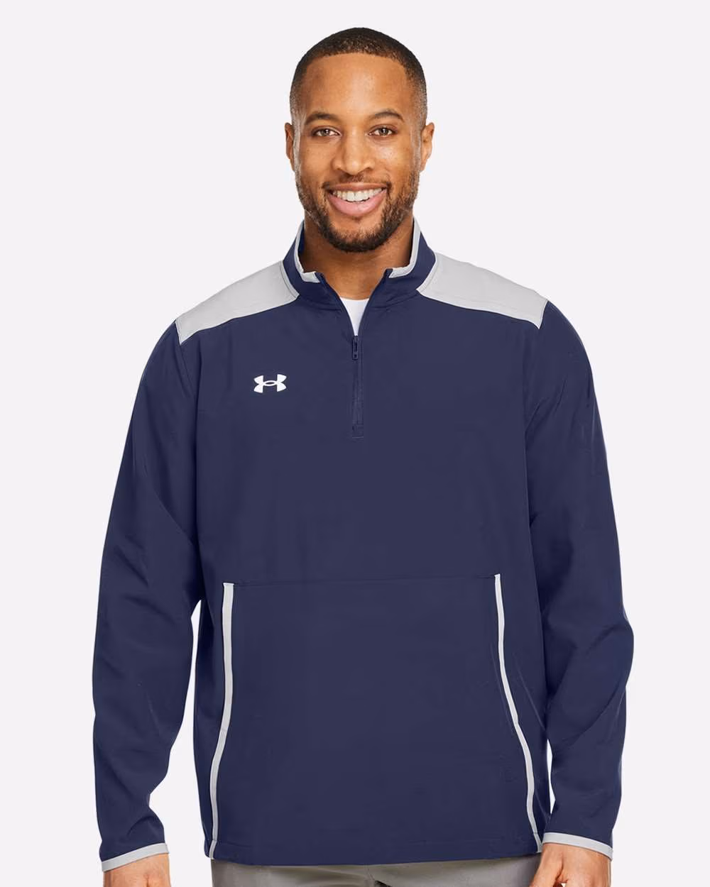 Custom Under Armour Men's Motivate 3.0 Quarter-Zip Pullover - Midnight Navy/ White front