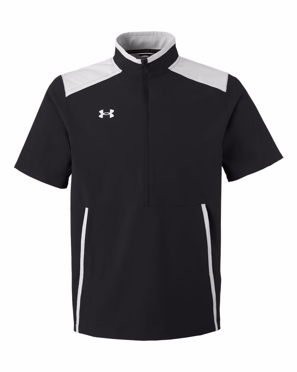 Custom Under Armour Men's Motivate 3.0 Short Sleeve Half-Zip - Black/ Mod Grey/ White flat front