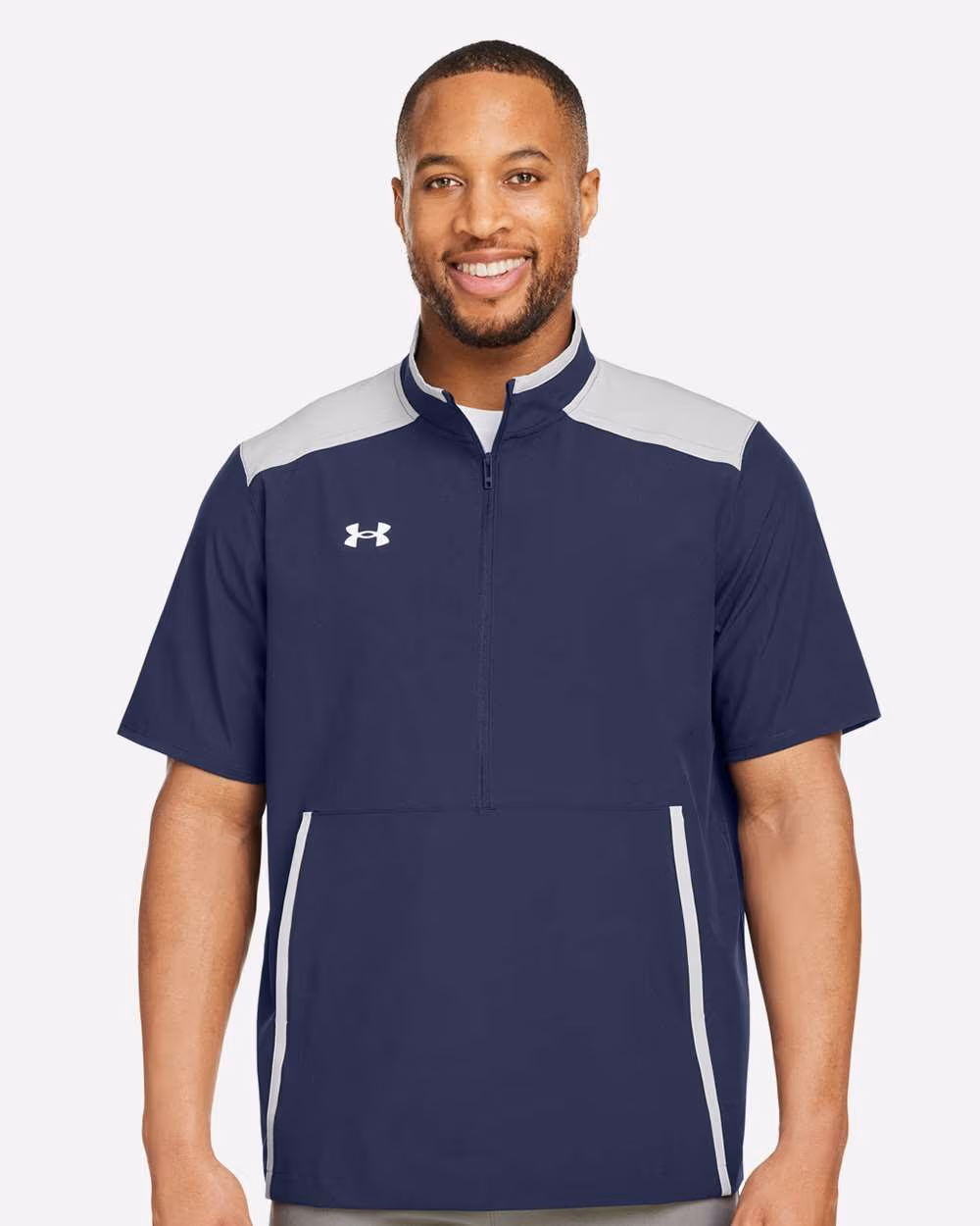 Custom Under Armour Men's Motivate 3.0 Short Sleeve Half-Zip - Midnight Navy/ White front