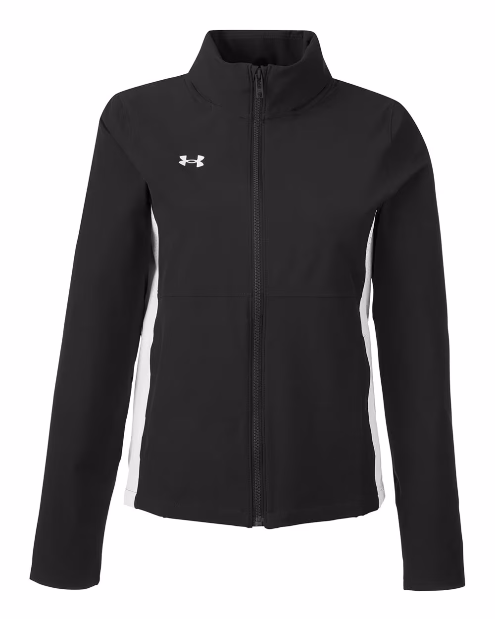 Custom Under Armour Women's Rival Stretch Jacket - Black/ White/ White flat front