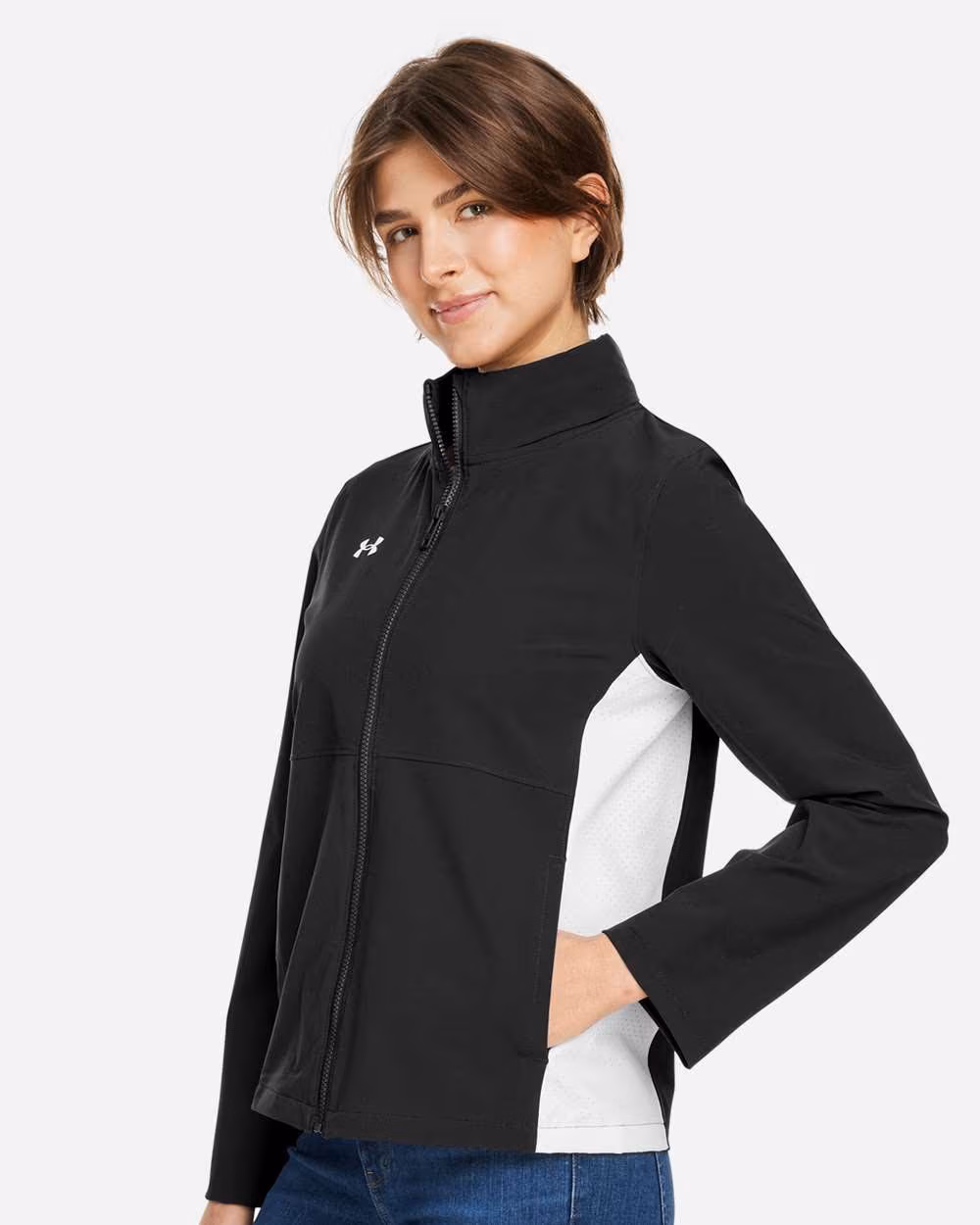 Custom Under Armour Women's Rival Stretch Jacket - Black/ White/ White side