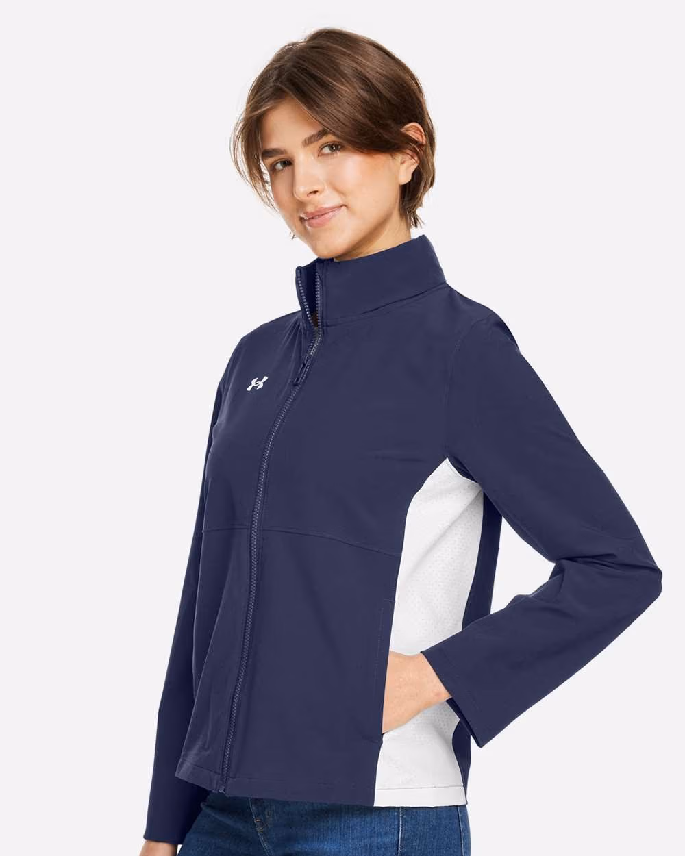 Custom Under Armour Women's Rival Stretch Jacket - Midnight Navy/ White side