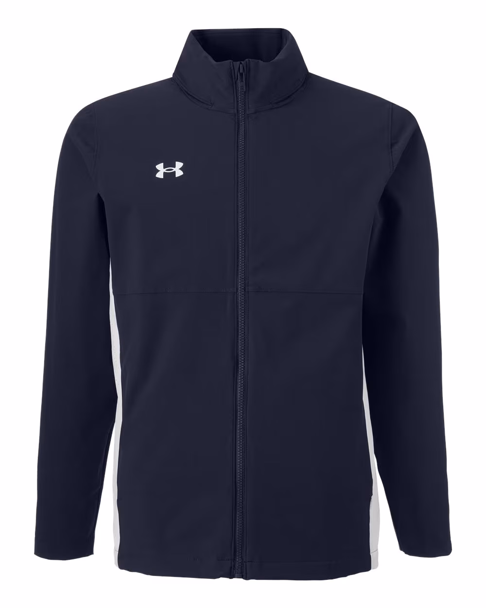 Custom Under Armour Men's Rival Stretch Jacket - Midnight Navy/ White flat front
