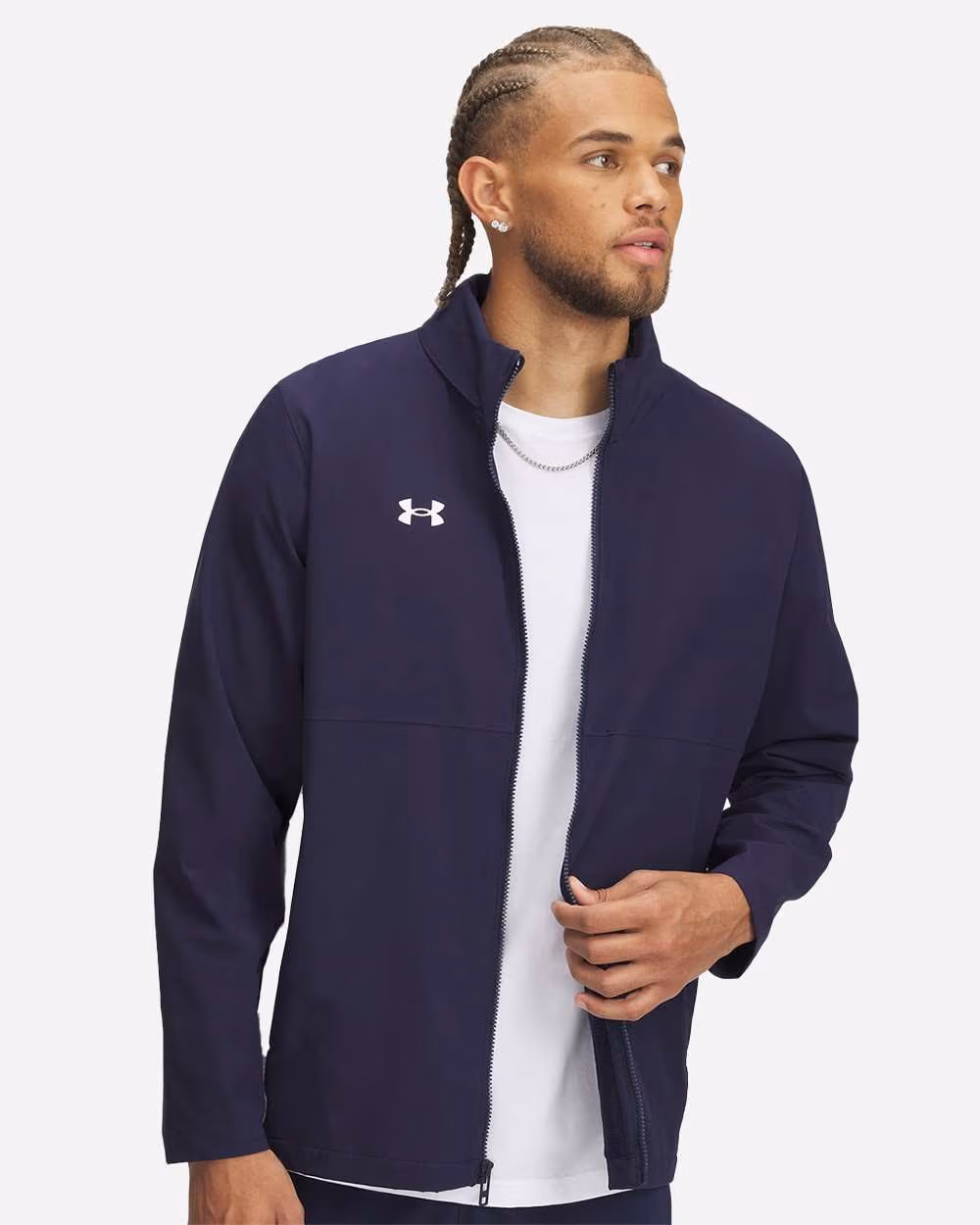 Custom Under Armour Men's Rival Stretch Jacket - Midnight Navy/ White front