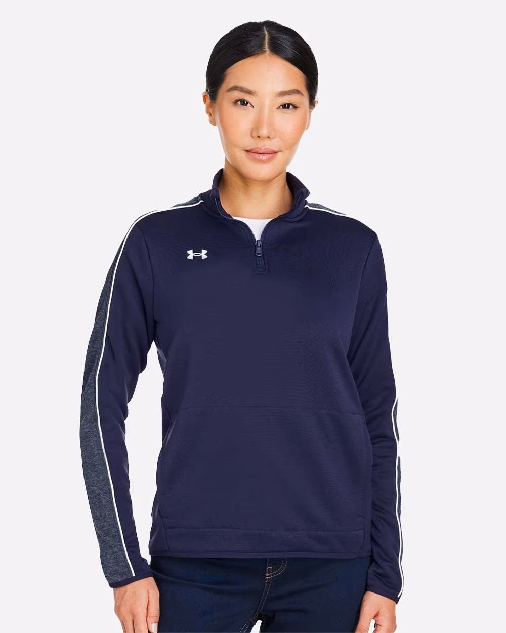 Custom Under Armour Women's Command 2.0 Quarter-Zip Pullover - Midnight Navy/ White front