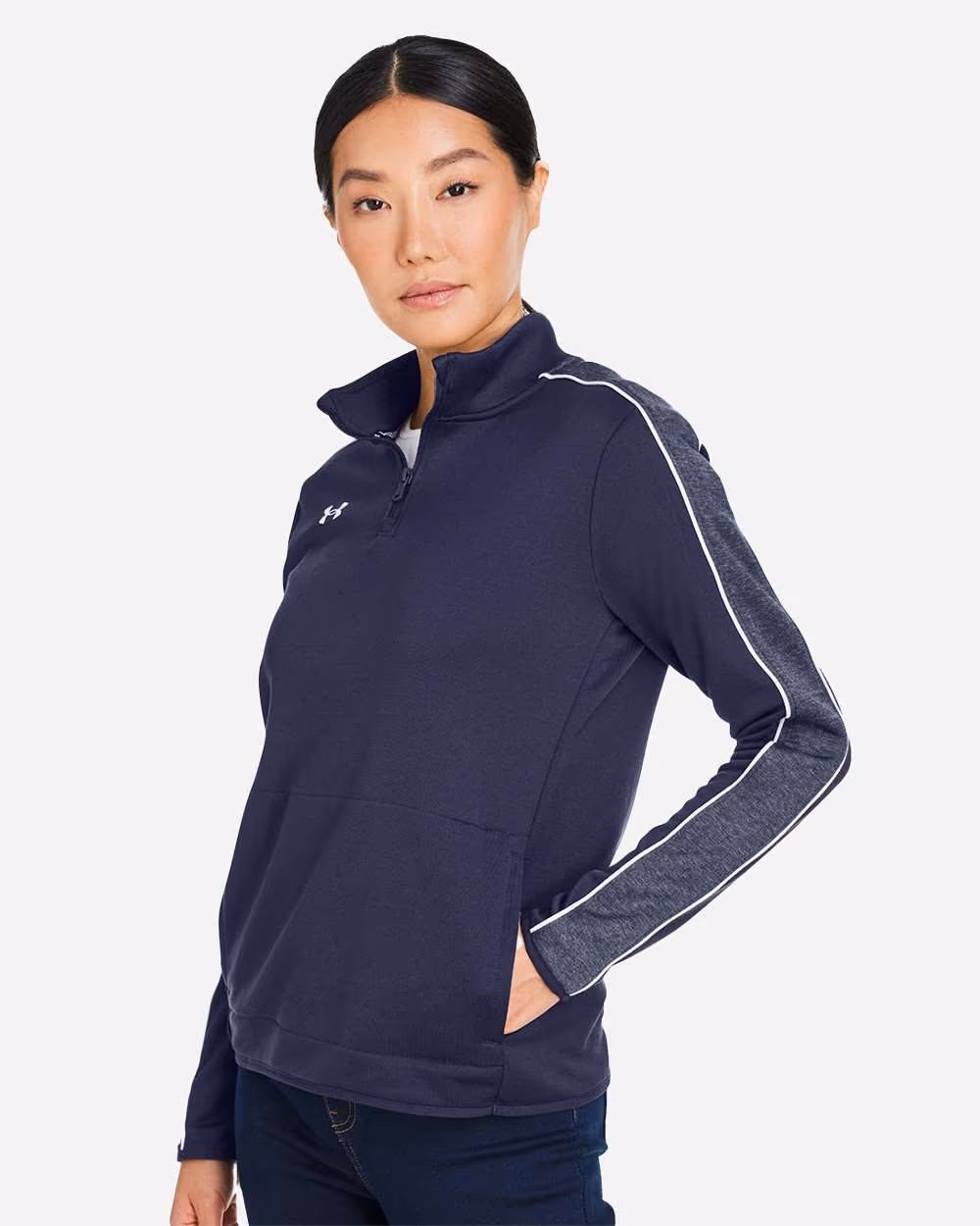 Custom Under Armour Women's Command 2.0 Quarter-Zip Pullover - Midnight Navy/ White side