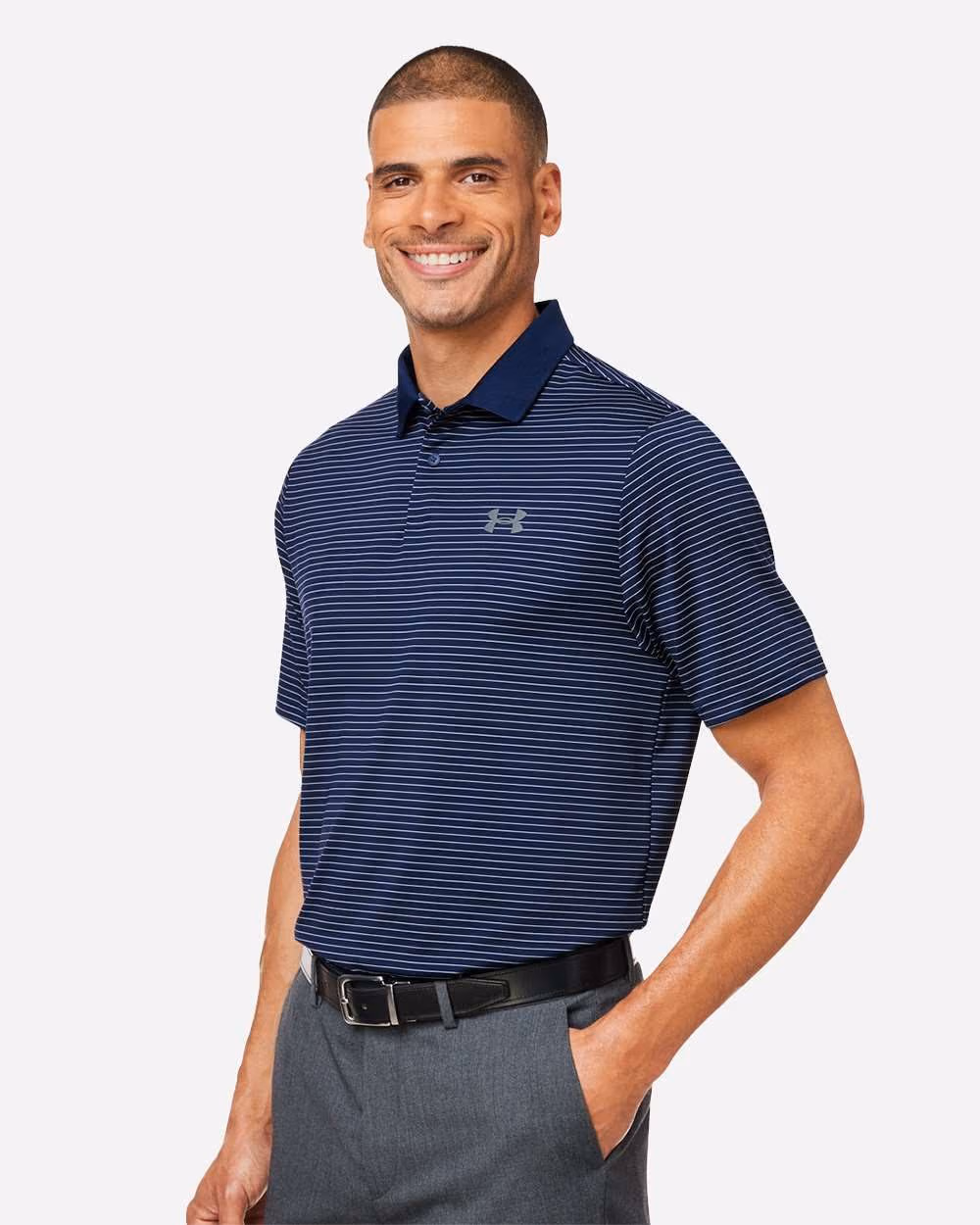 Custom Under Armour Men's 3.0 Striped Perf Polo - Midnight Navy/ White side
