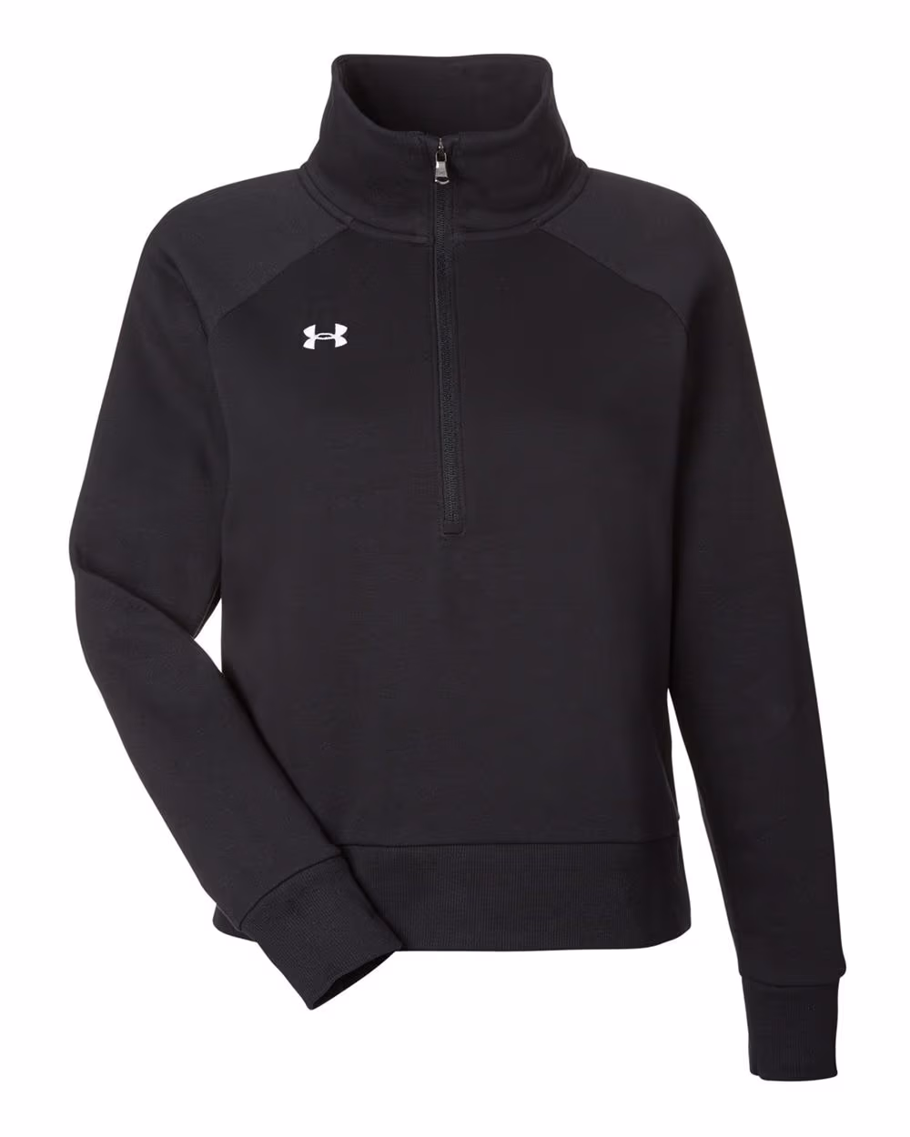 Custom Under Armour Women's Rival Fleece Half-Zip Pullover - Black/ White flat front