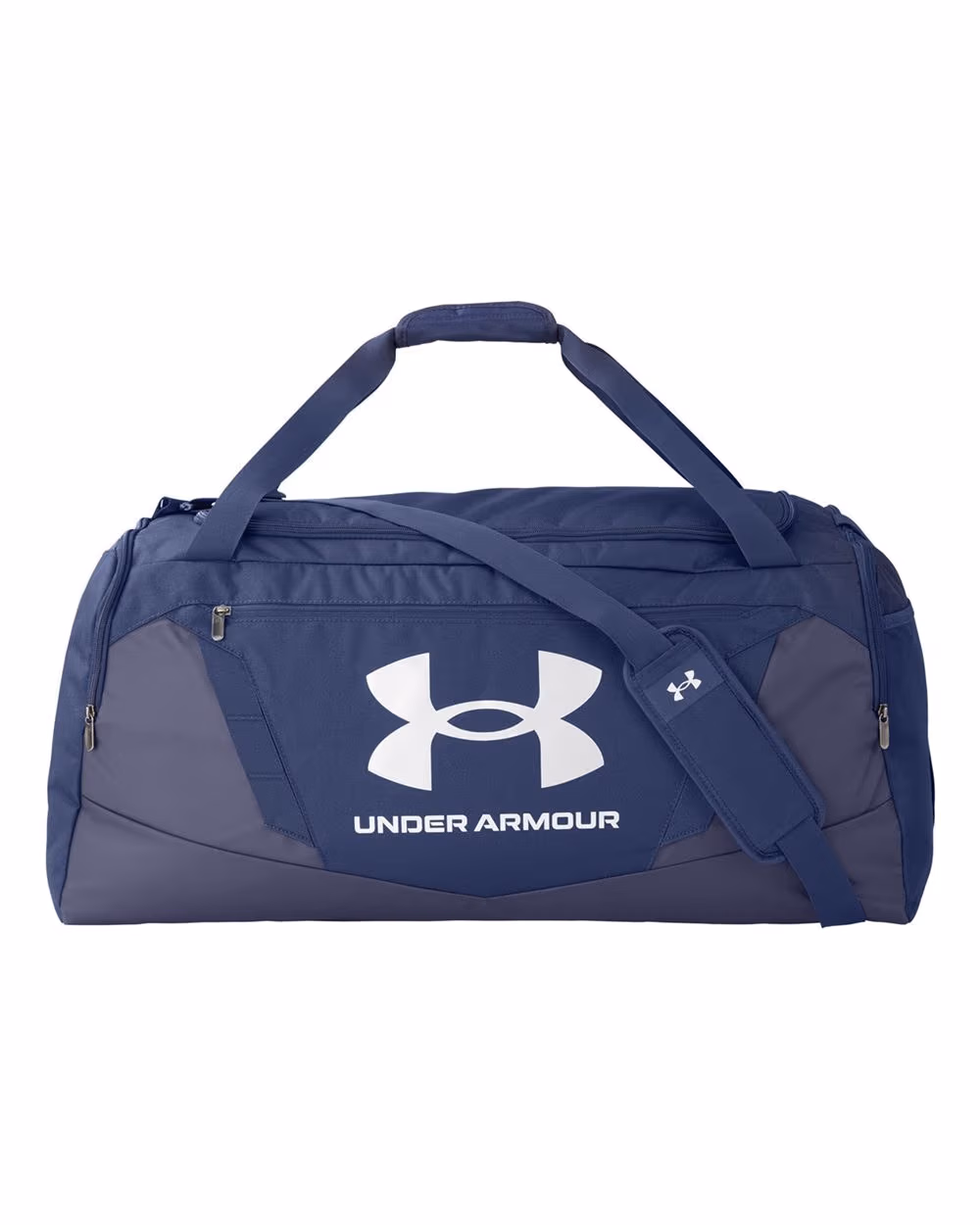 Custom Under Armour Undeniable 5.0 LG Duffel Bag - Midnight Navy/ Metallic Silver front