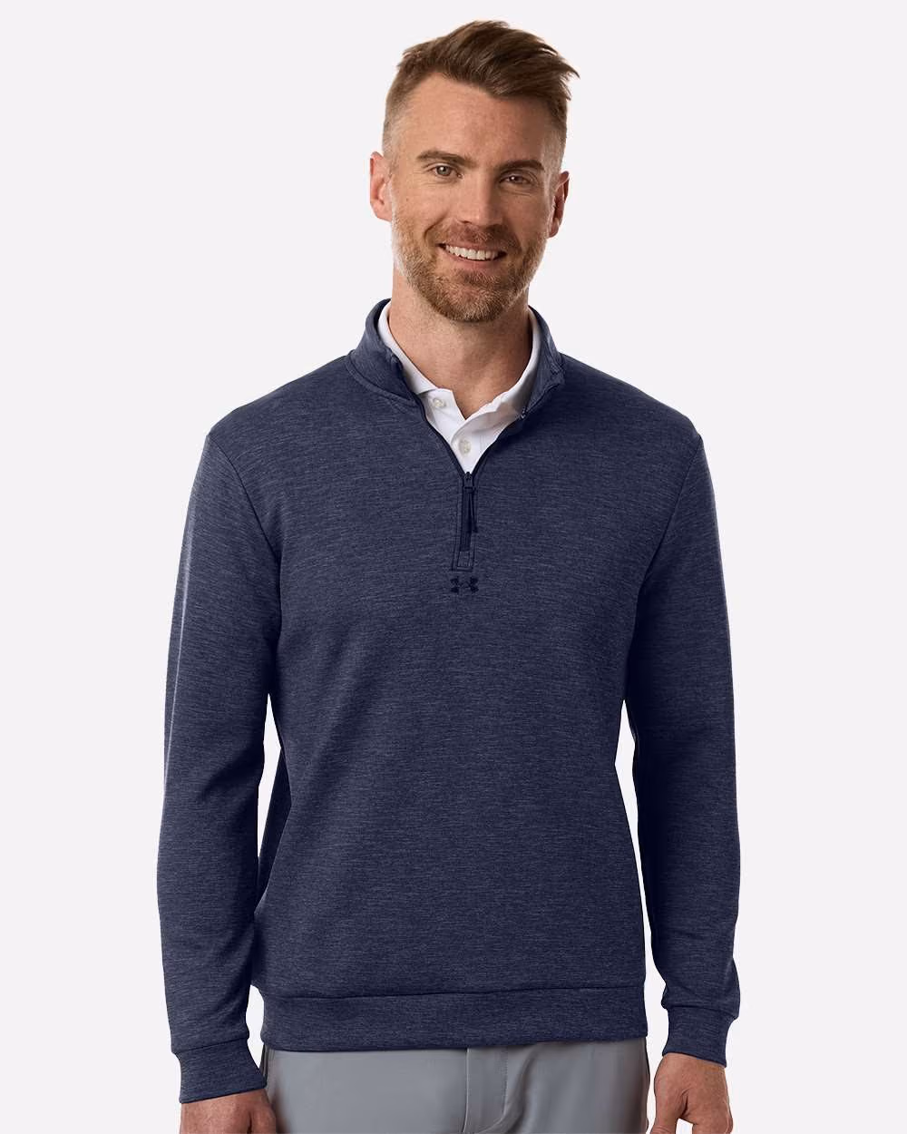 Custom Under Armour Men's Drive Midlayer Quarter-Zip Pullover - Midnight Navy/ Midnight Navy front