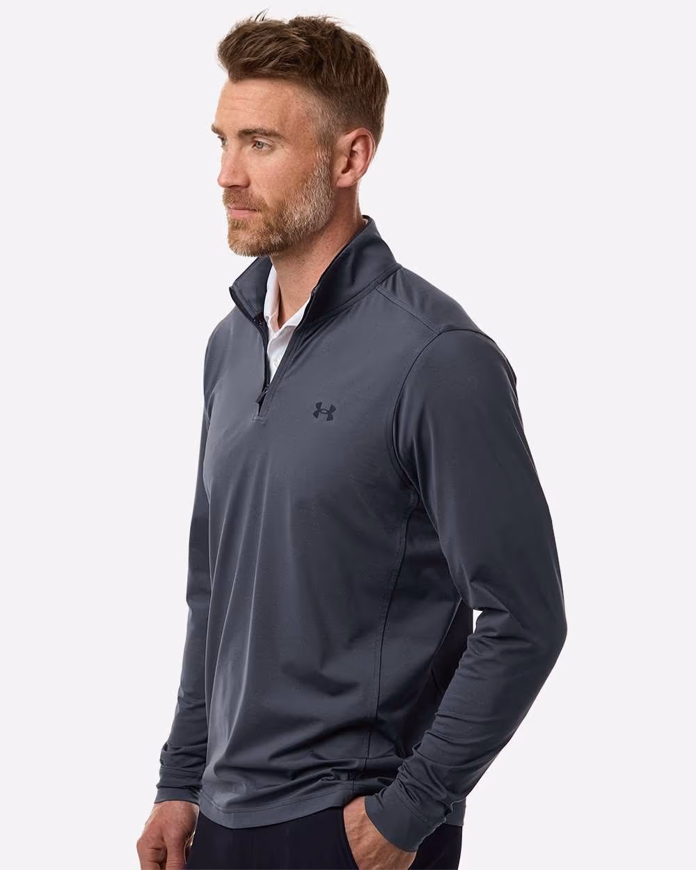 Custom Under Armour Men's Drive Quarter-Zip Pullover - Downpour Grey/ Midnight Navy side