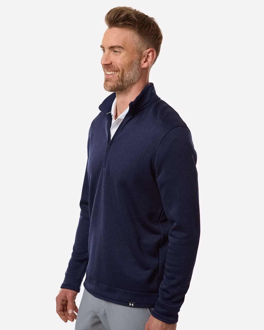 Custom Under Armour Men's Storm Sweater Fleece Quarter-Zip Pullover - Midnight Navy/ White side
