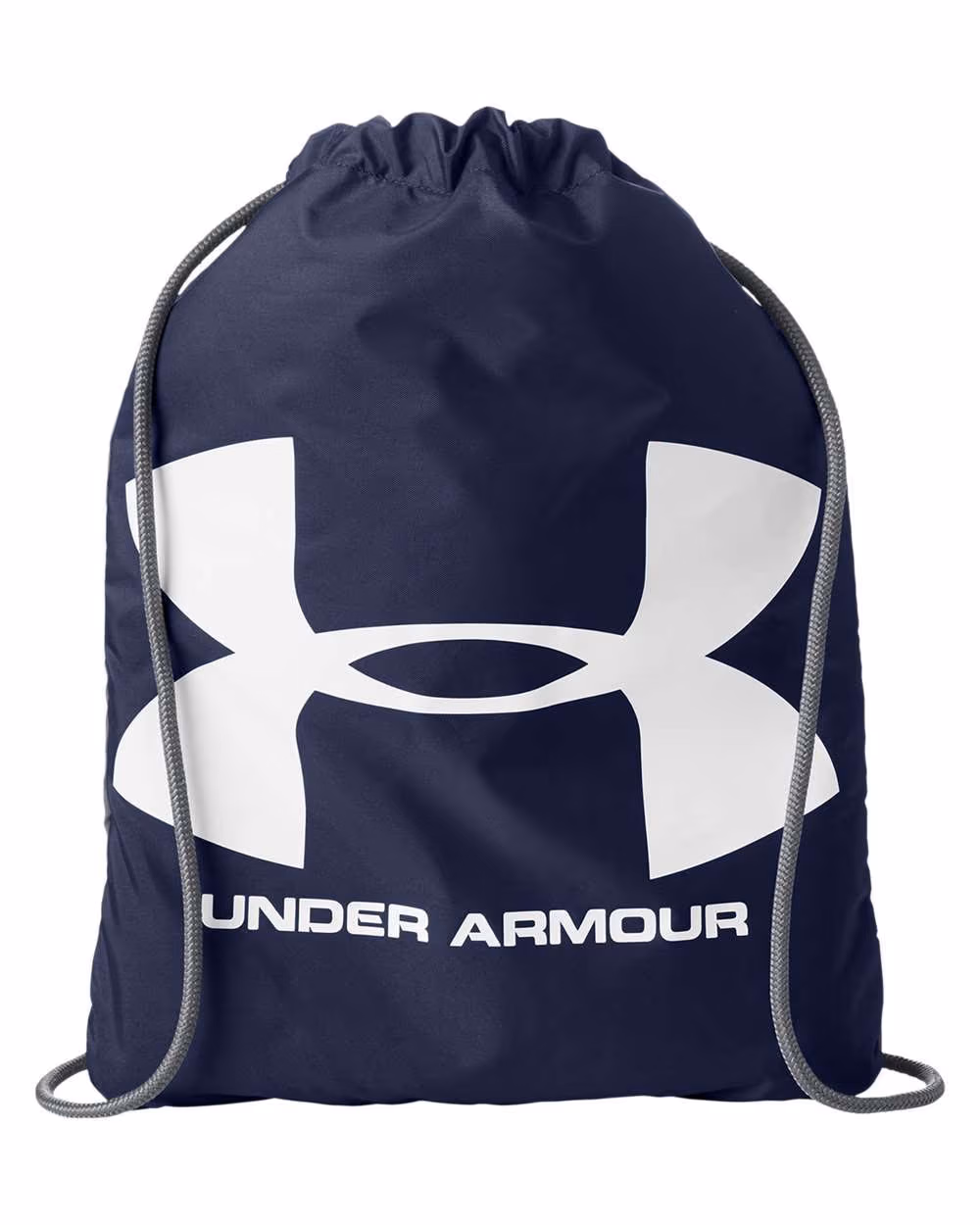 Custom Under Armour Ozsee Sackpack Drawstring Bag - Midnight Navy/ White front