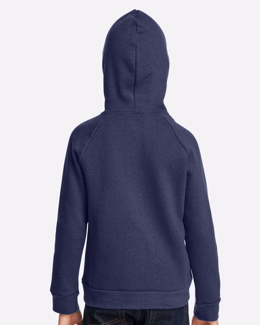 Custom Under Armour Youth Rival Fleece Hooded Sweatshirt - Midnight Navy/ White back