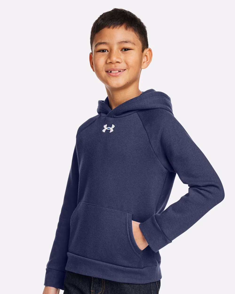 Custom Under Armour Youth Rival Fleece Hooded Sweatshirt - Midnight Navy/ White side