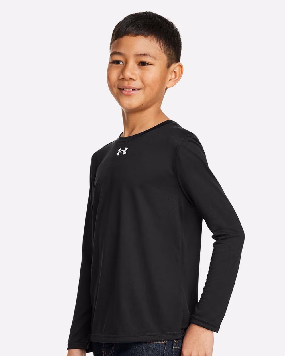 Custom Under Armour Youth Tech™ Team Long Sleeve T-Shirt - Black/ White side
