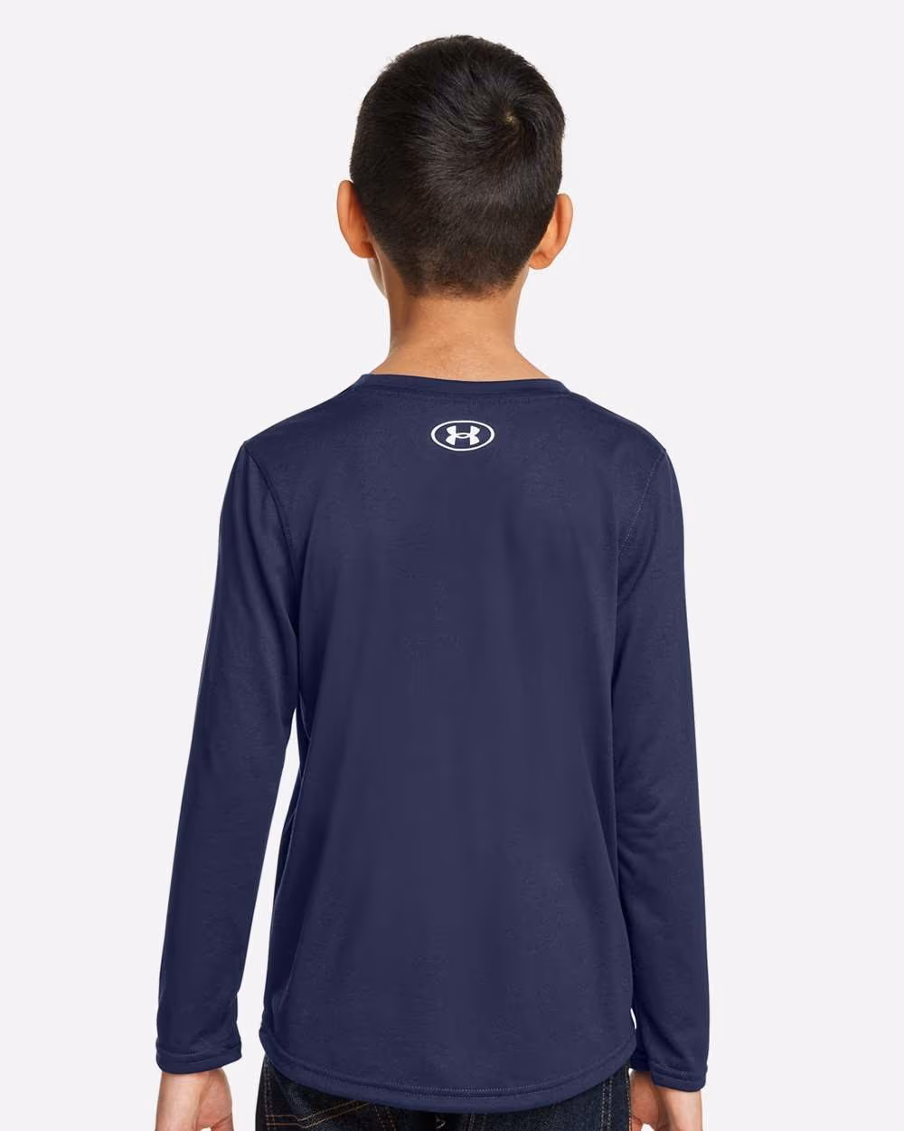 Custom Under Armour Youth Tech™ Team Long Sleeve T-Shirt - Midnight Navy/ White back