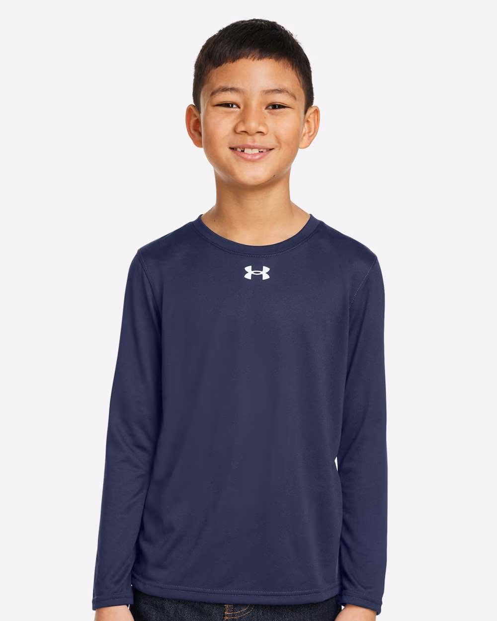 Custom Under Armour Youth Tech™ Team Long Sleeve T-Shirt - Midnight Navy/ White front