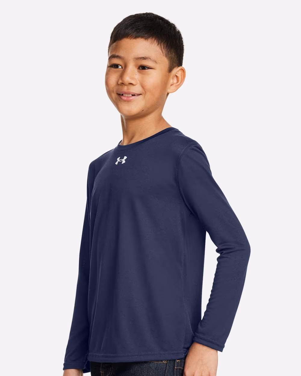 Custom Under Armour Youth Tech™ Team Long Sleeve T-Shirt - Midnight Navy/ White side