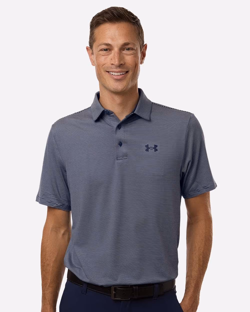 Custom Under Armour Men's Playoff 3.0 Stripe Polo - Midnight Navy/ White front