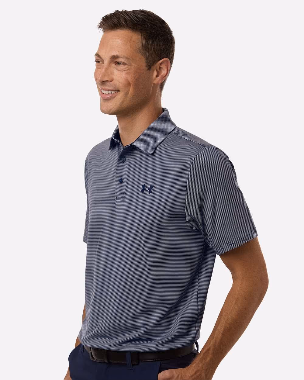 Custom Under Armour Men's Playoff 3.0 Stripe Polo - Midnight Navy/ White side