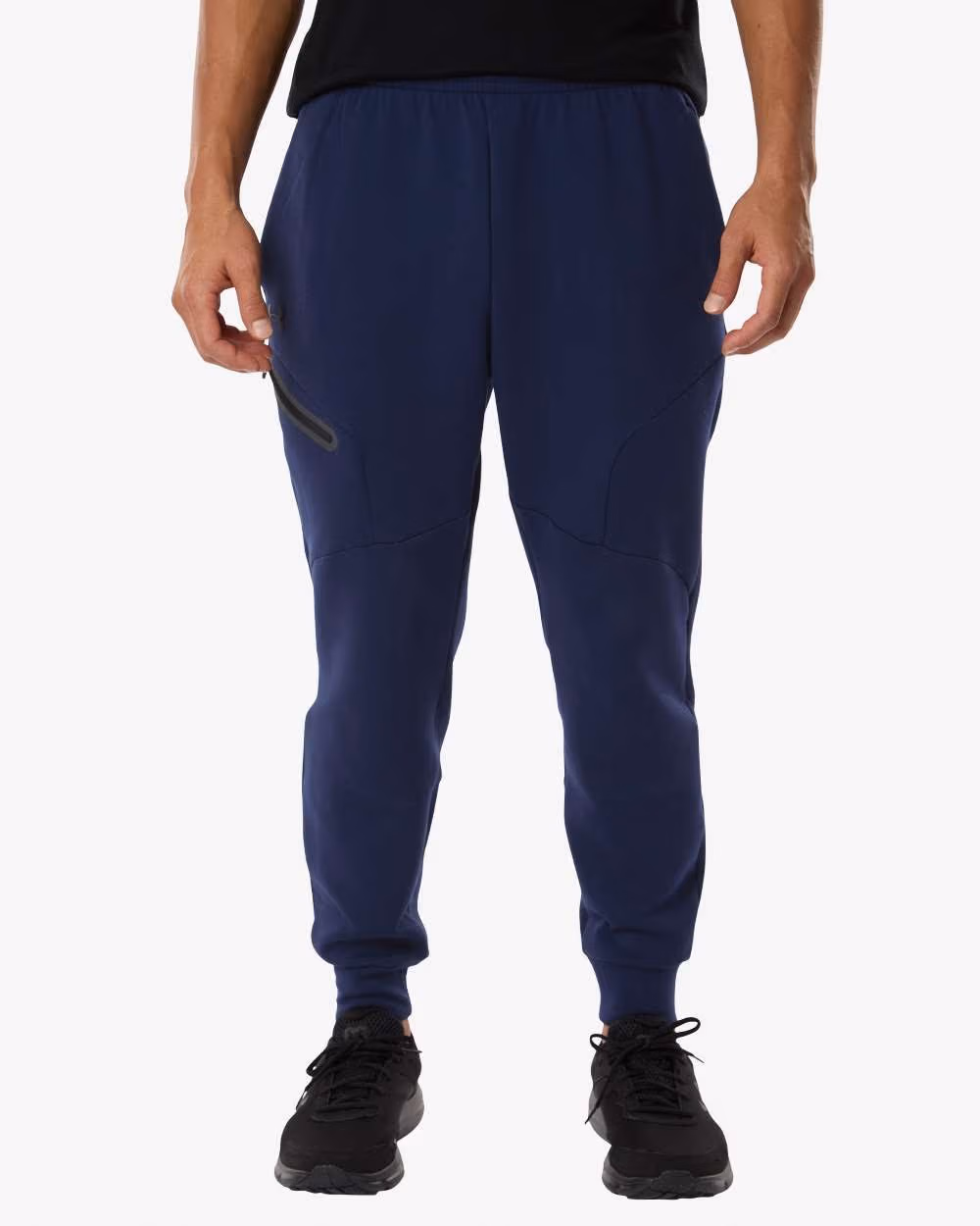 Custom Under Armour Men's Unstoppable Fleece Joggers - Midnight Navy/ Black front