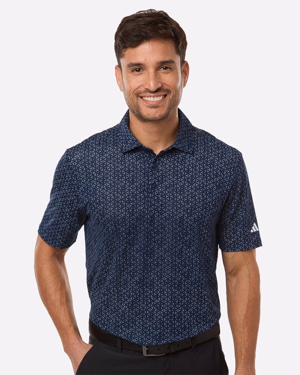 Custom Adidas Men's Ultimate365 Mesh Tango Print Climacool Polo - Collegiate Navy/ White front