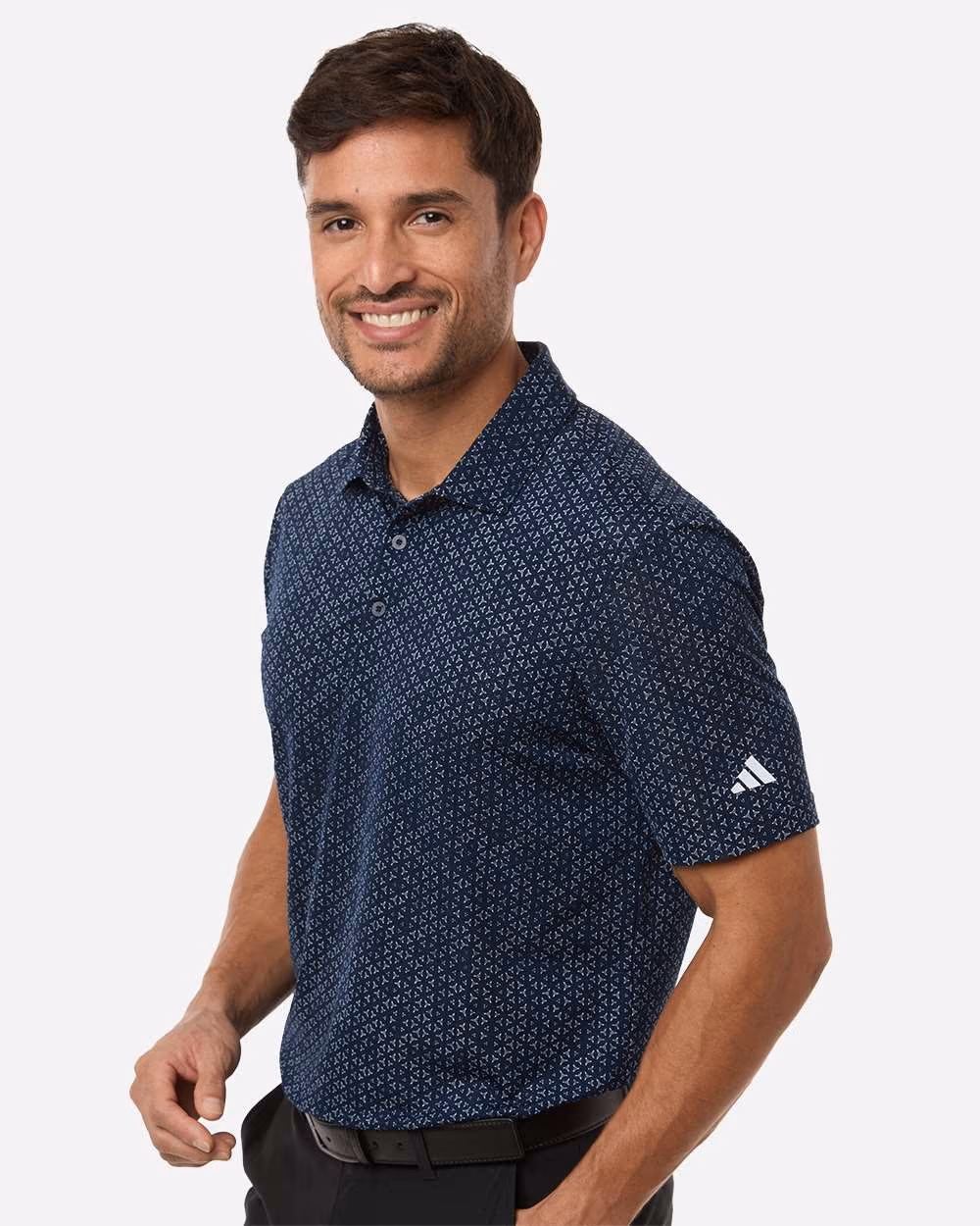 Custom Adidas Men's Ultimate365 Mesh Tango Print Climacool Polo - Collegiate Navy/ White side