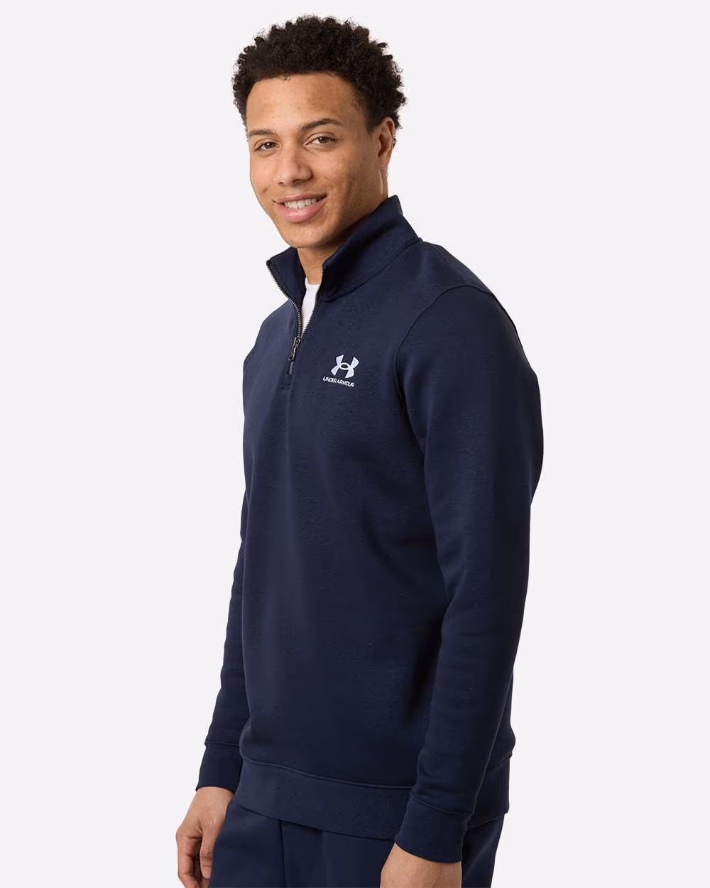 Custom Under Armour Men's Icon Fleece Quarter-Zip Pullover - Midnight Navy/ White side