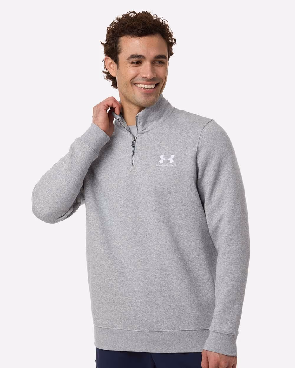 Custom Under Armour Men's Icon Fleece Quarter-Zip Pullover - Mod Grey Light Heather/ White front