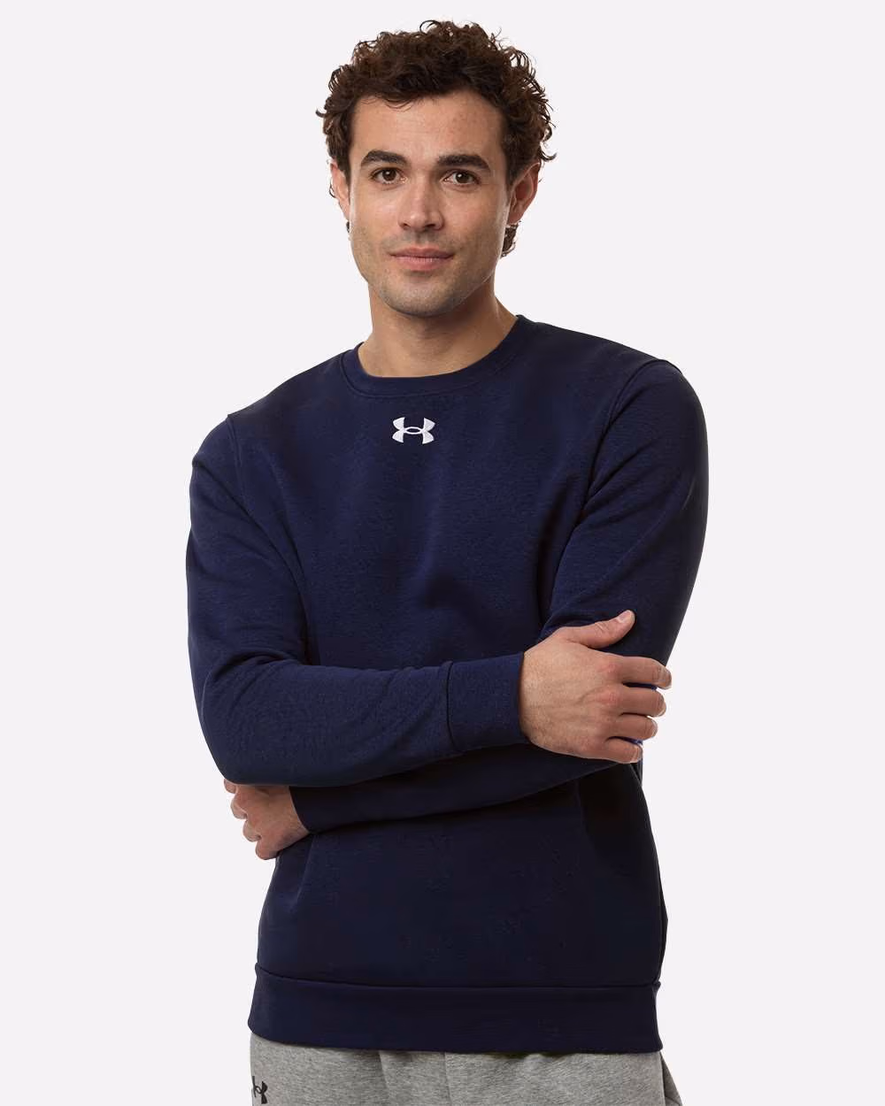 Custom Under Armour Men's Team Icon Fleece Crew - Midnight Navy/ White front